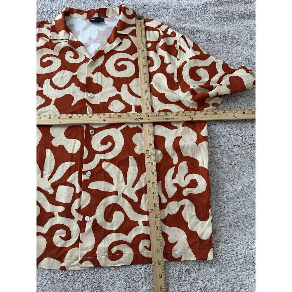 ASOS DESIGN oversize boxy shirt with abstract summer print and half sleeve Sz S
